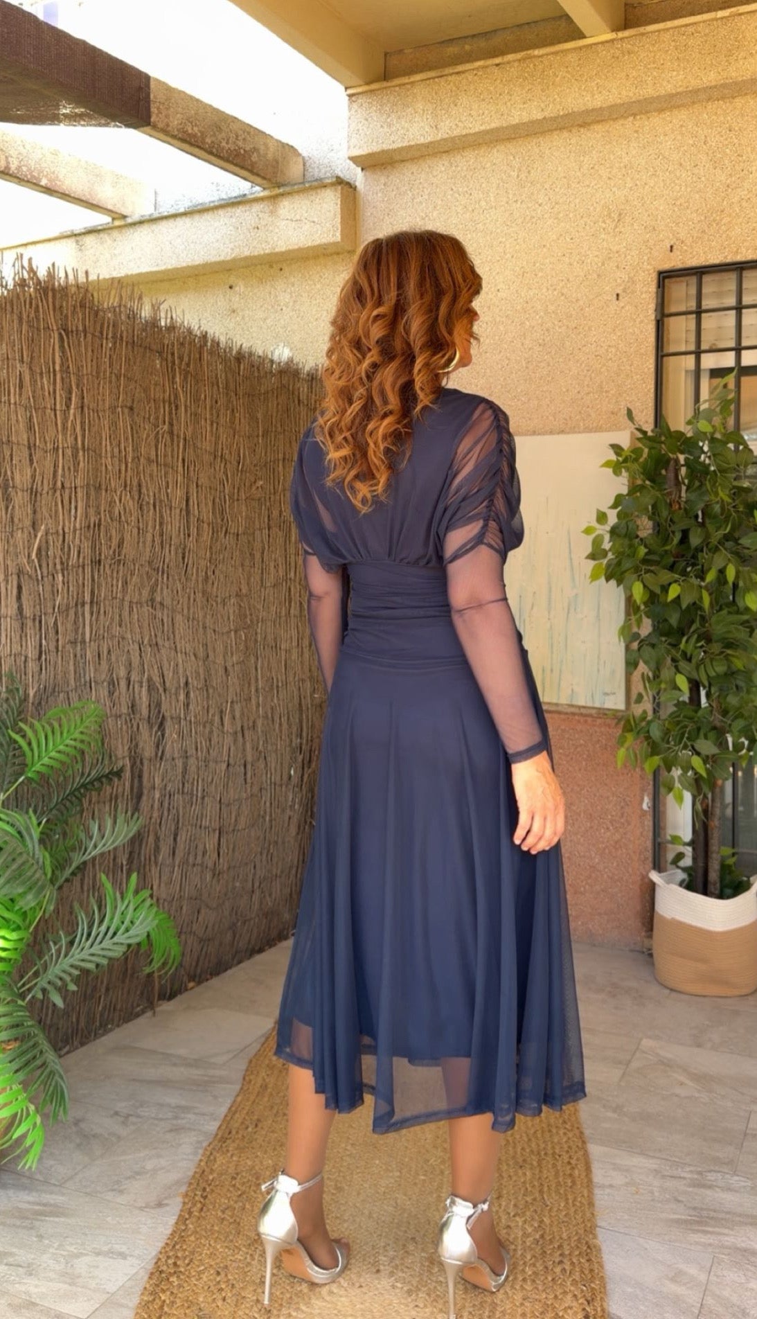 Vestido Sabrina Manga Larga Azul Marino