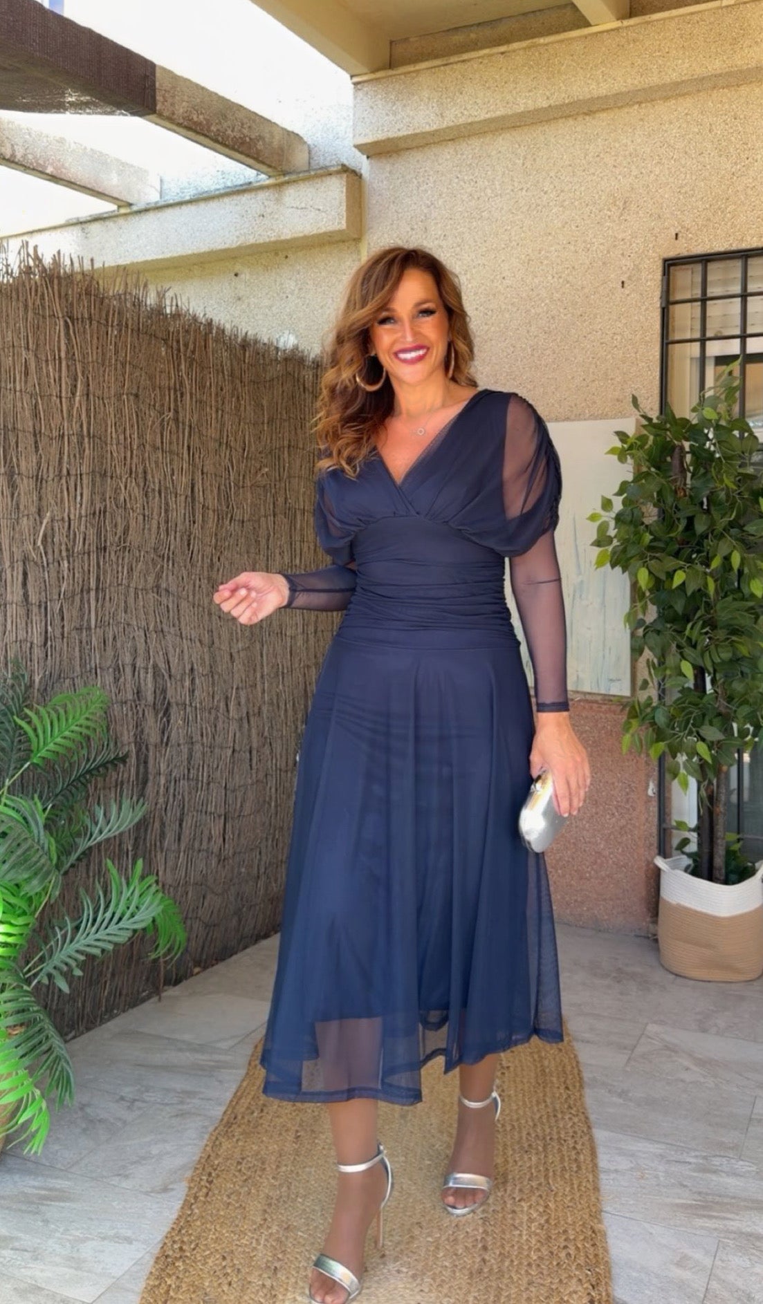 Vestido Sabrina Manga Larga Azul Marino