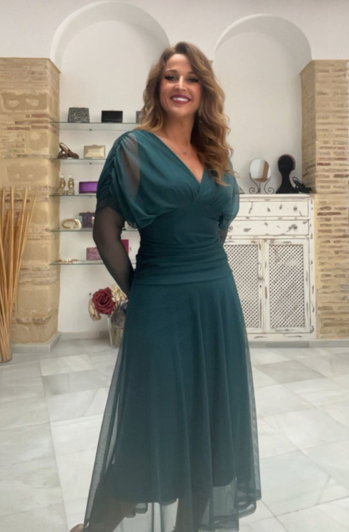 Vestido Altela Liso Azul Petróleo