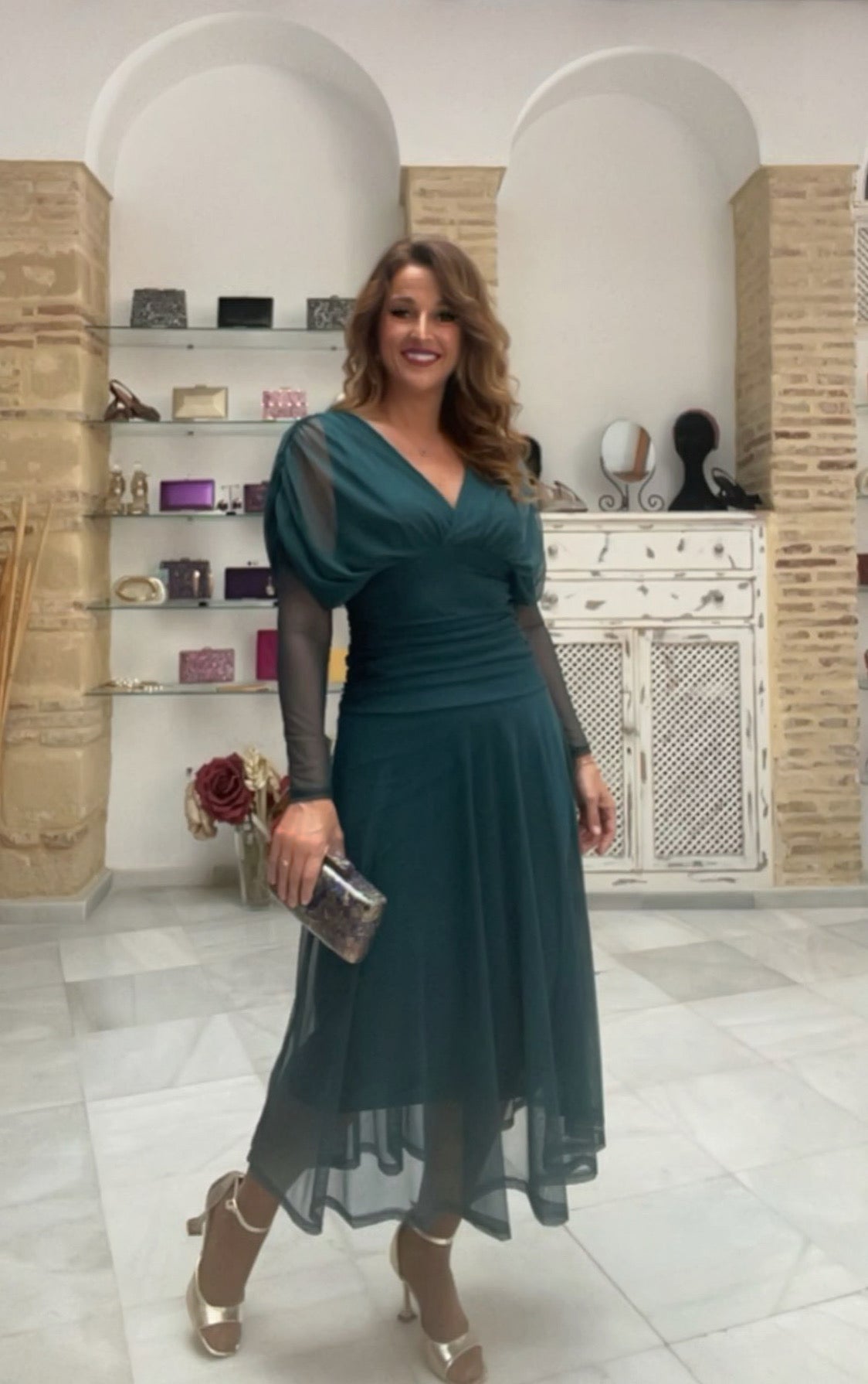 Vestido Altela Liso Azul Petróleo