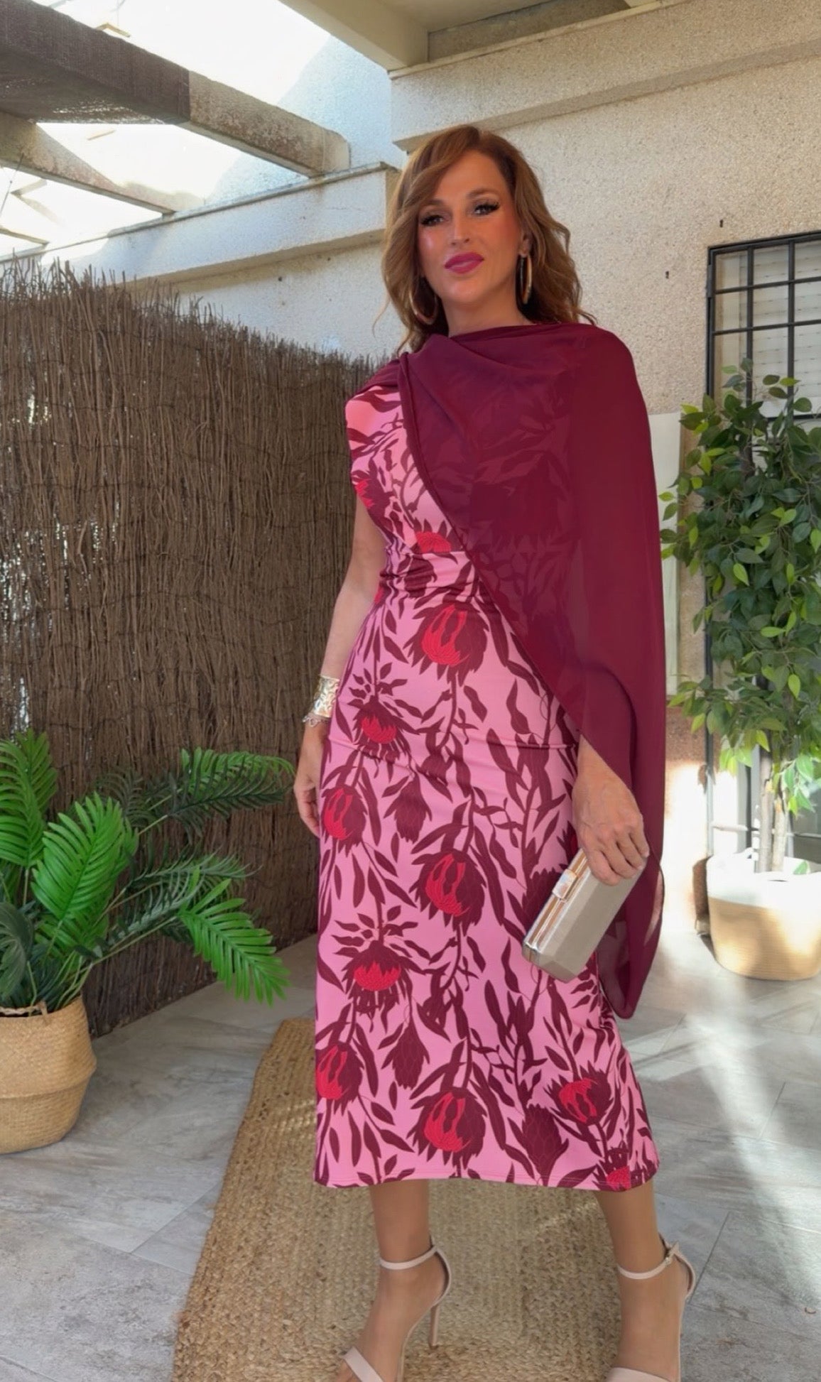 Vestido Aranza Rosa y Burdeos