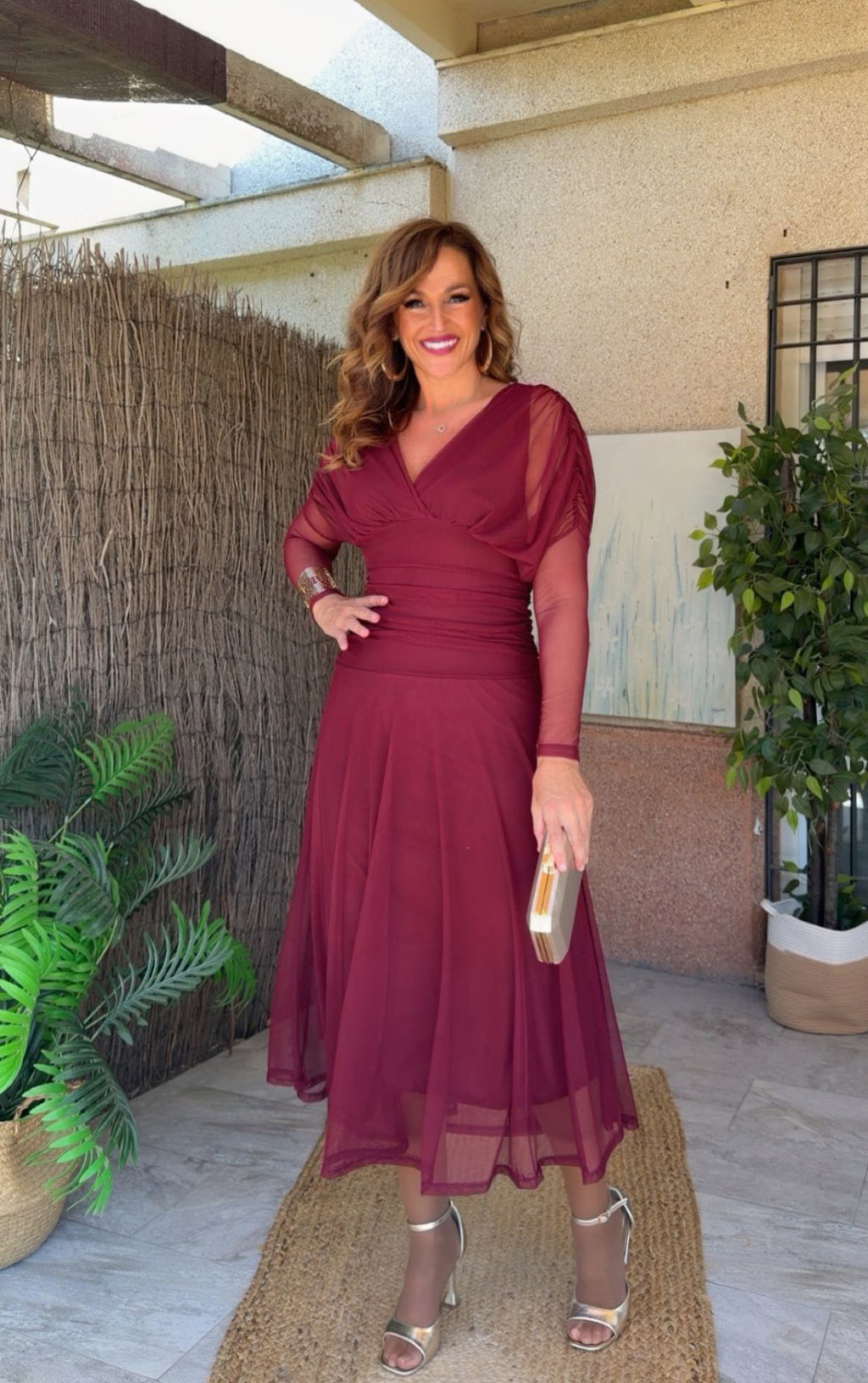 Vestido Sabrina Manga Larga Burdeos
