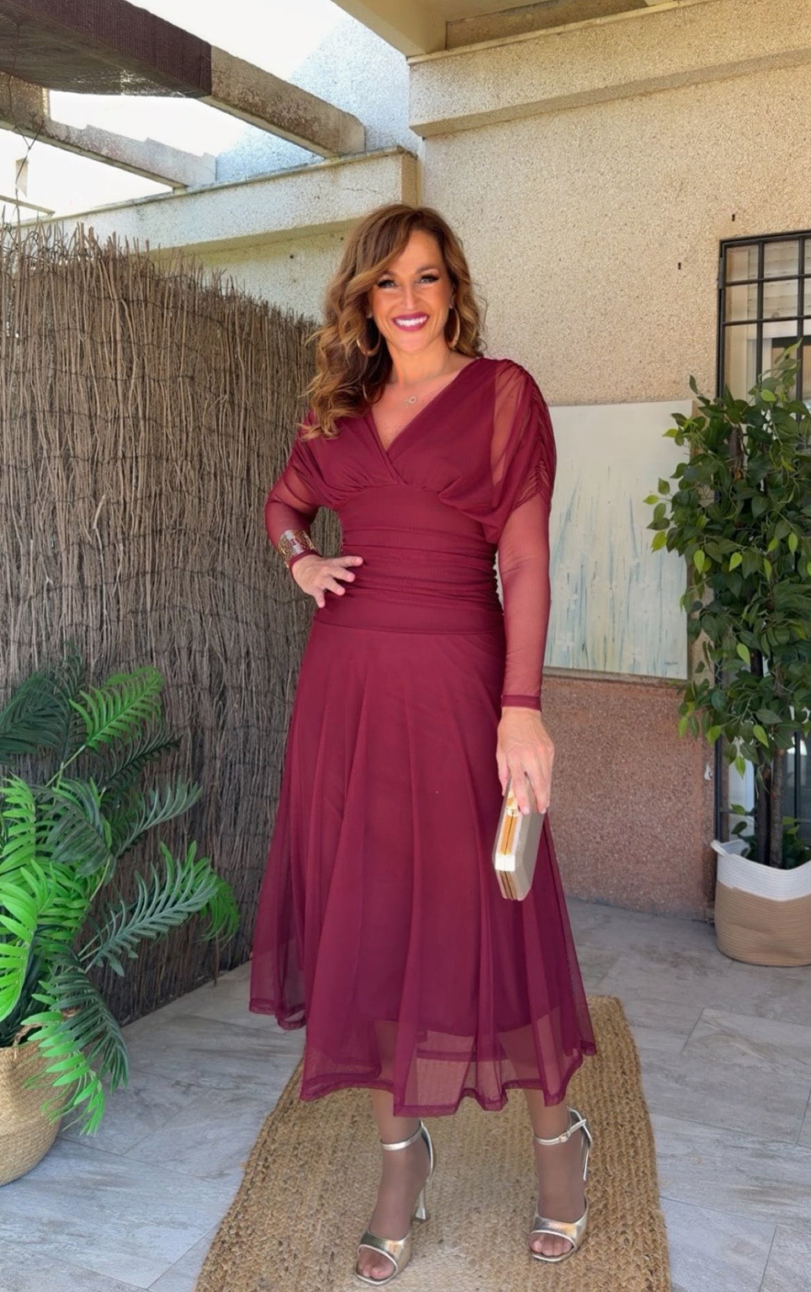 Vestido Sabrina Manga Larga Burdeos