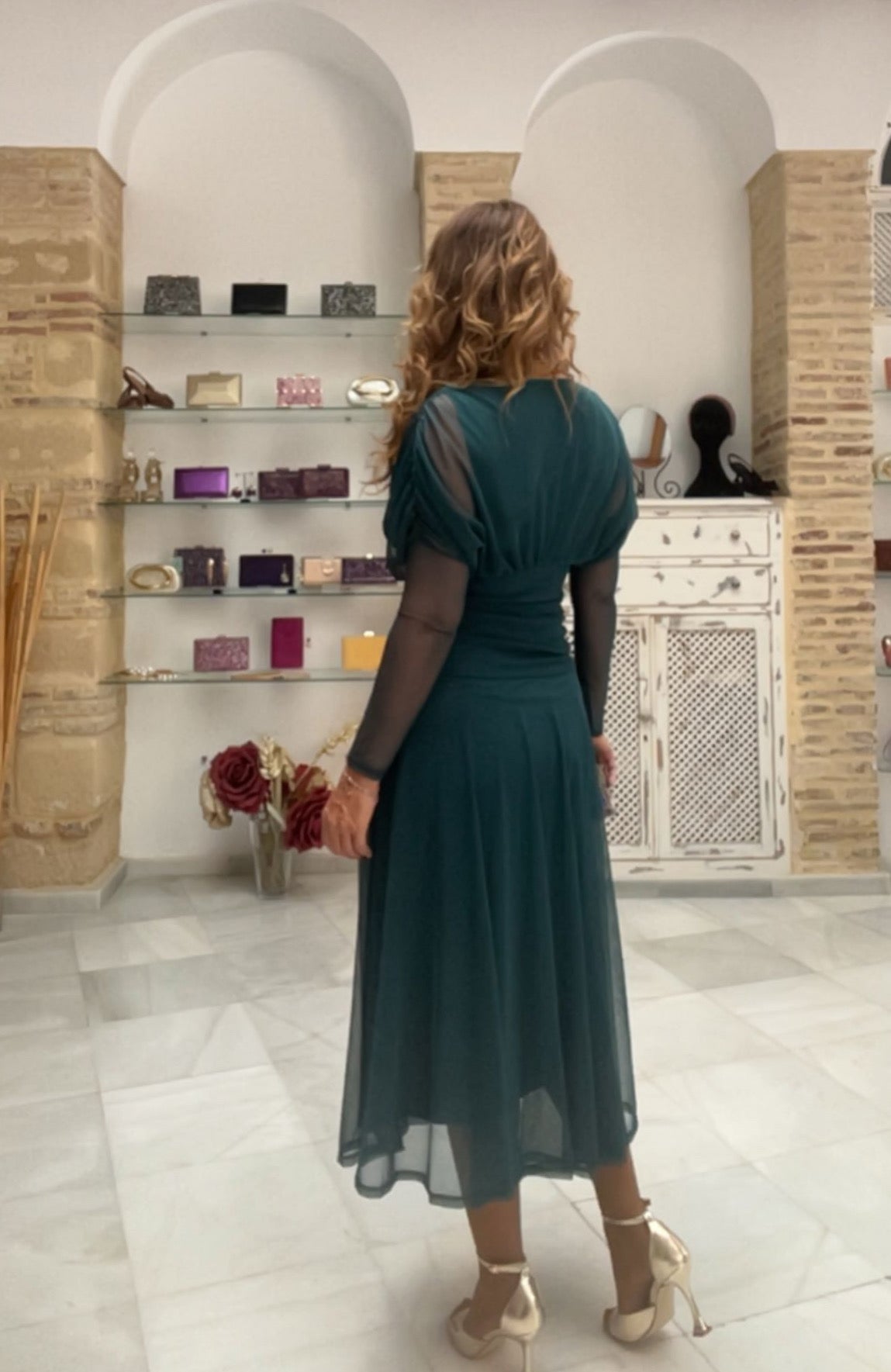 Vestido Altela Liso Azul Petróleo