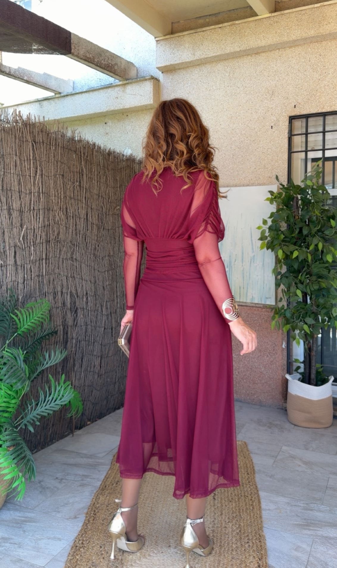 Vestido Sabrina Manga Larga Burdeos