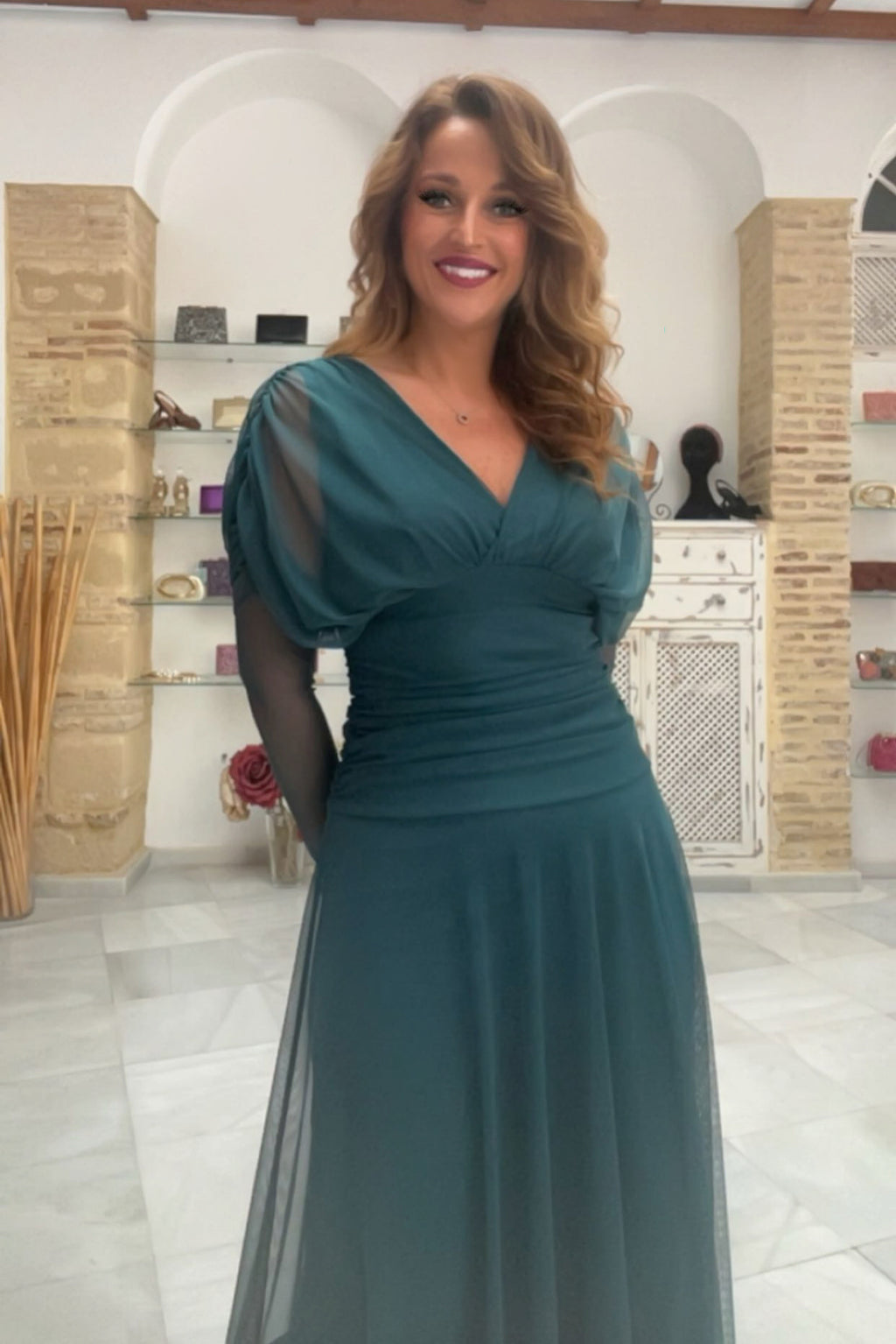 Vestido Altela Liso Azul Petróleo