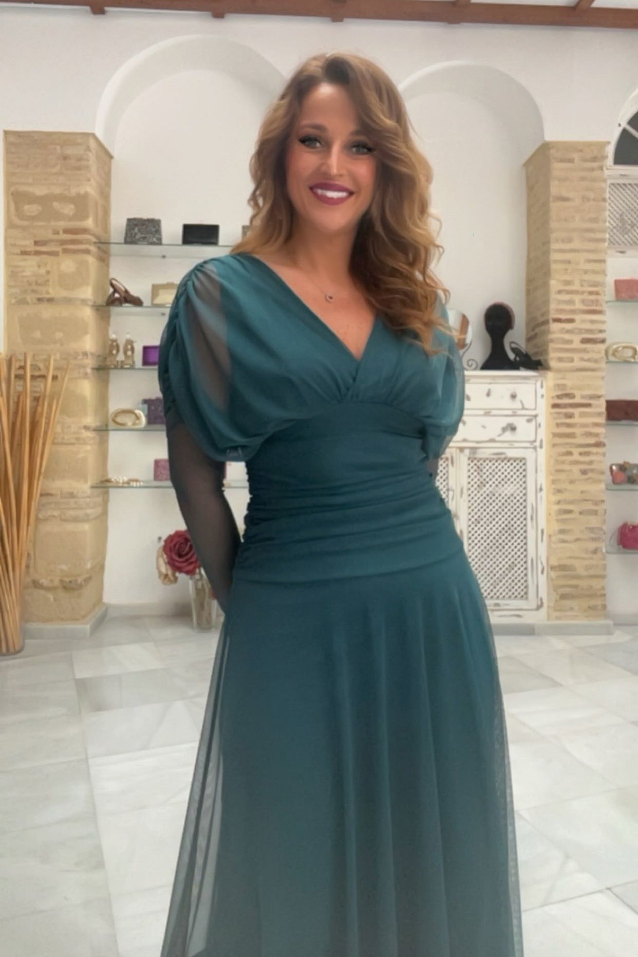 Vestido Altela Liso Azul Petróleo