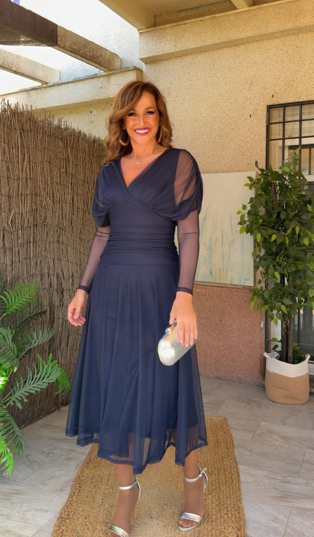 Vestido Sabrina Manga Larga Azul Marino